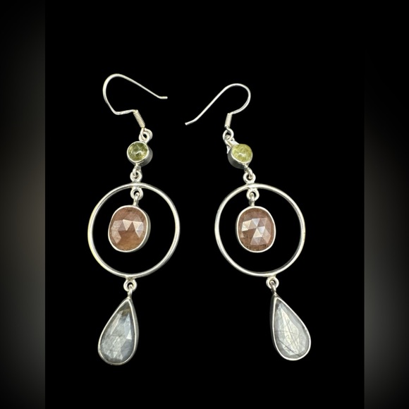 Vintage Jewelry - Vintage Sterling Silver Sajen Crystal Quartz Dangle Dreamcatcher Earrings 2.5”